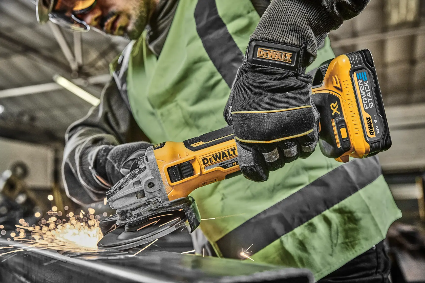 DEWALT® 18V XR® Brushless 125mm Angle Grinder - 2 x POWERSTACK 5Ah