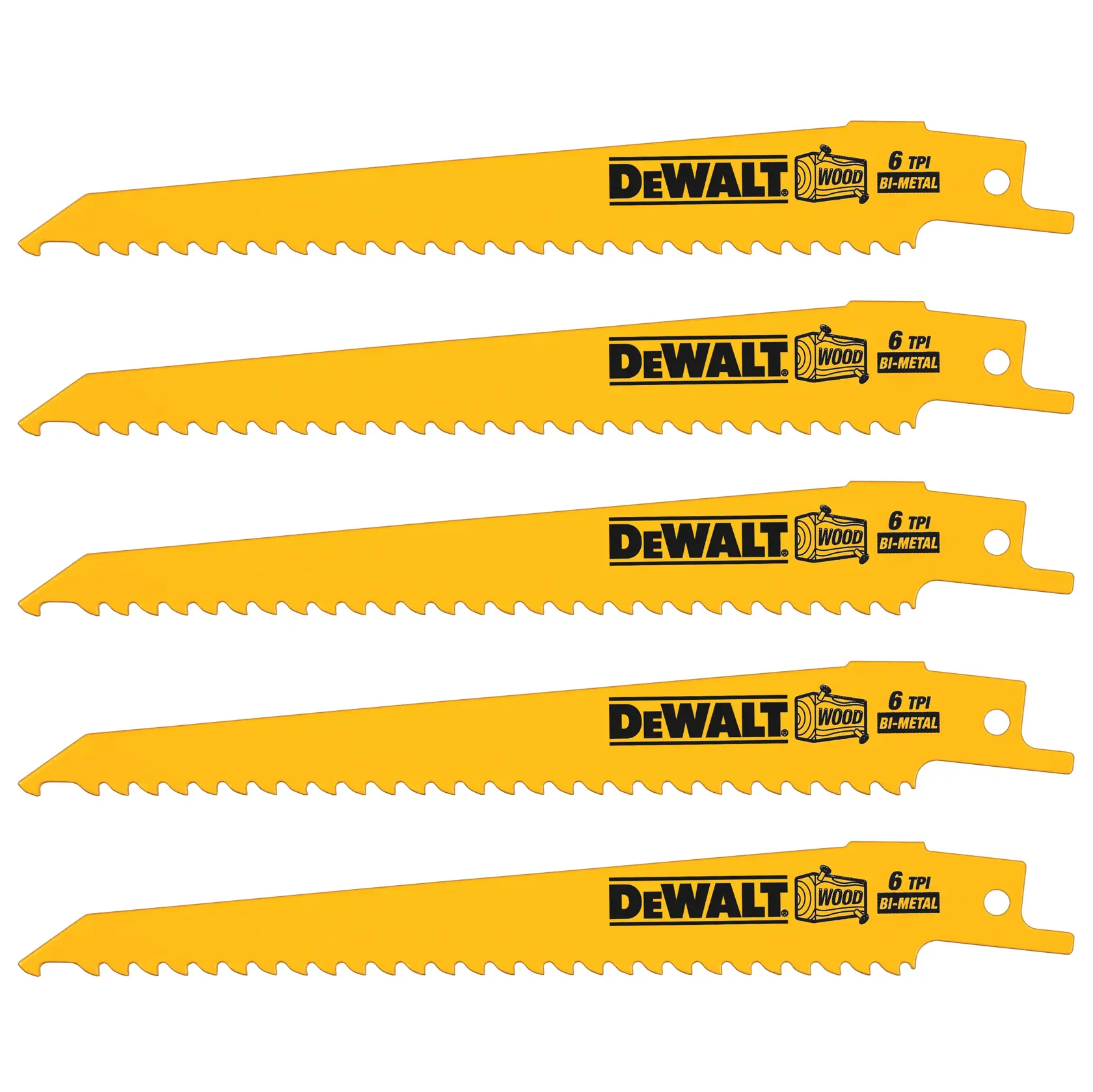 DEWALT® 152mm 6 TPI (Wood) Bi-Metal Reciprocating Blade (5 Pk)