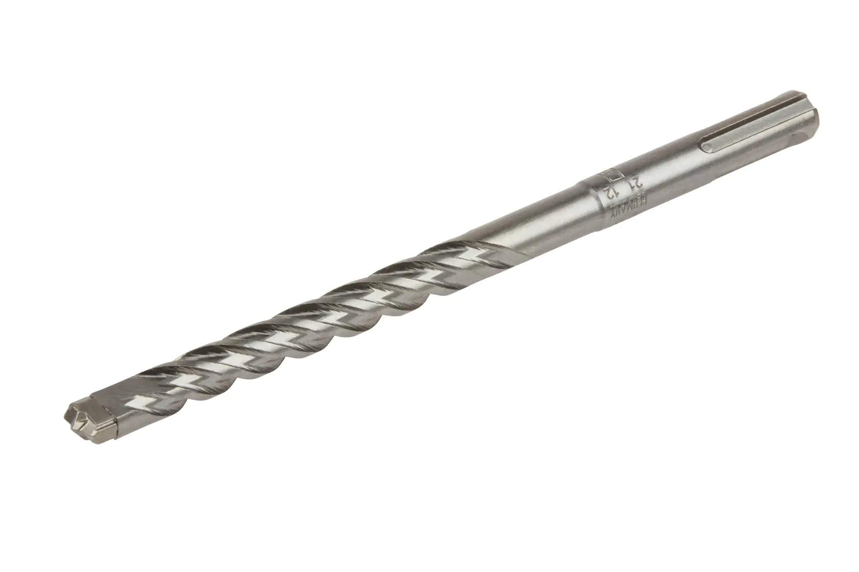 A close-up image of a DEWALT DT8929 metal drill bit with a spiral flute design, shown upright on a white background.