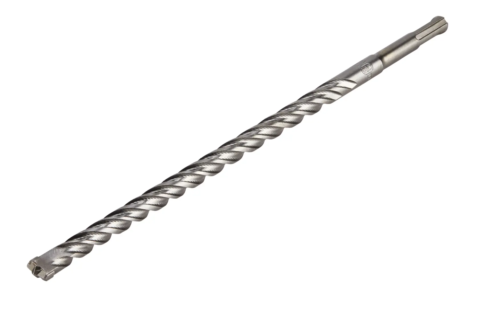Metal DEWALT SDS drill bit with spiral design, shown against a plain white background.