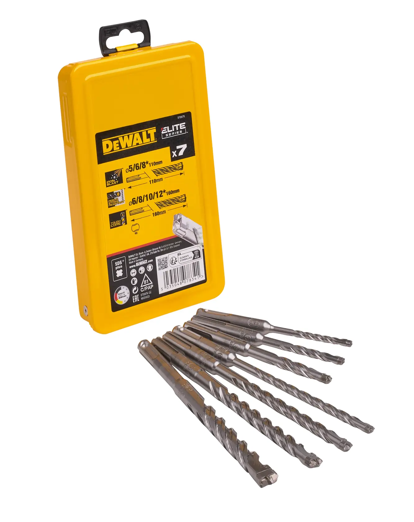 DEWALT® ELITE SERIES™ SDS Plus Full Head Carbide 4-Cutter Drill Bit Set (7 pcs.)