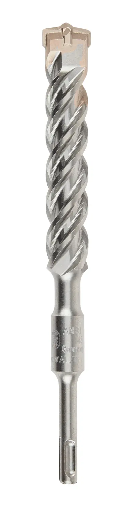 A close-up image of a DEWALT DT9690 masonry drill bit with a spiral fluted design and a carbide tip. The drill bit is shown on a white background.