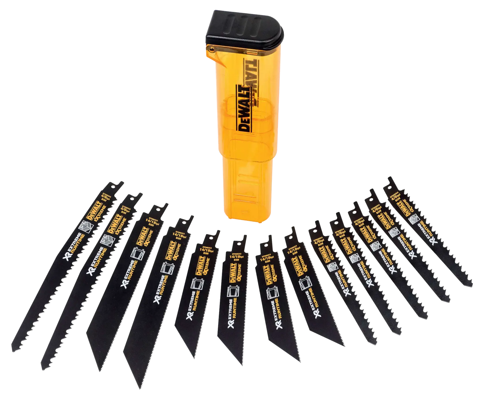 Graphic showing DEWALT XTREME Sub-Compact Series branding with the slogan 'Compact and Performance Packed' on a yellow background.