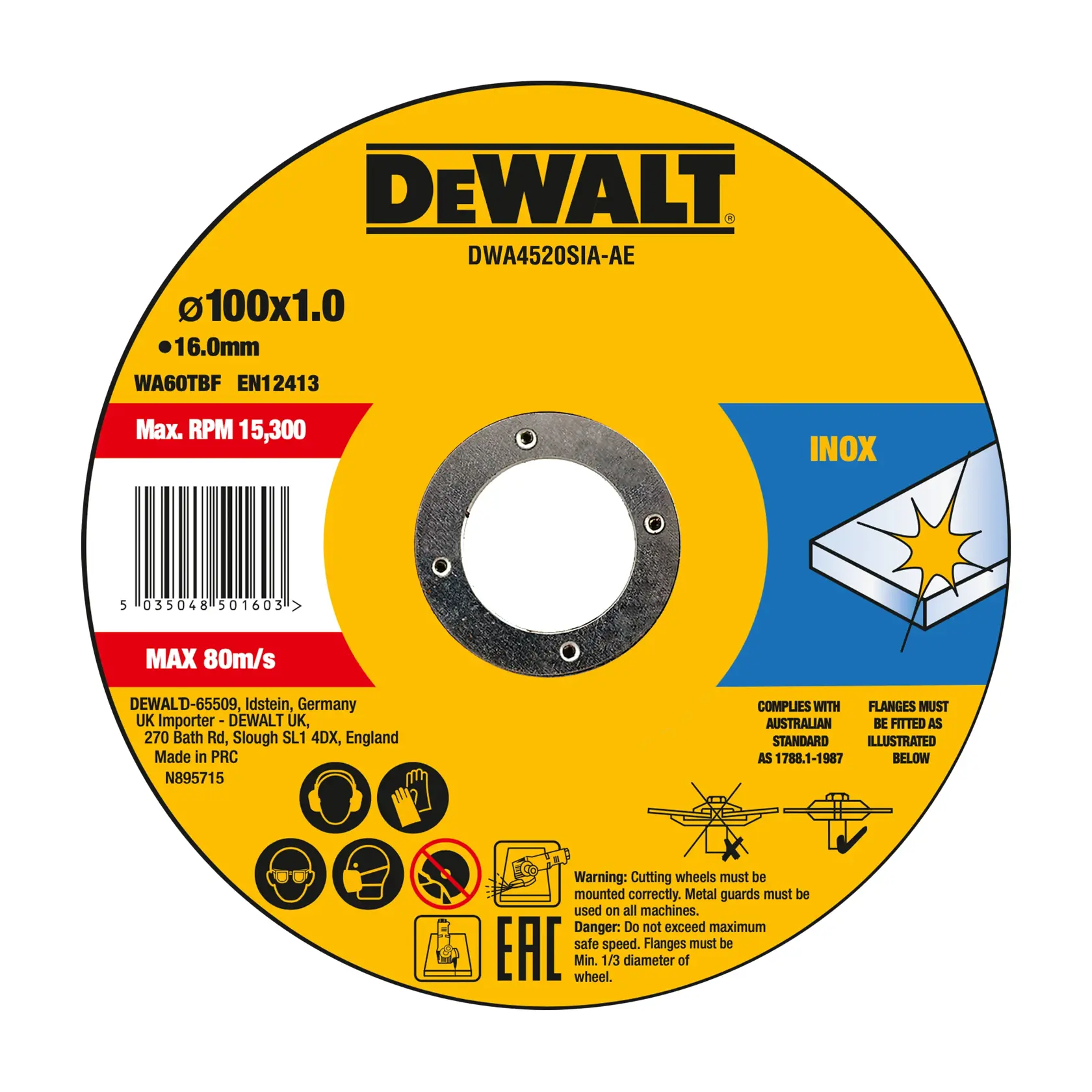 DEWALT® 100mm x 3mm x 16mm Bonded Abrasive INOX Cut/Grind Disc