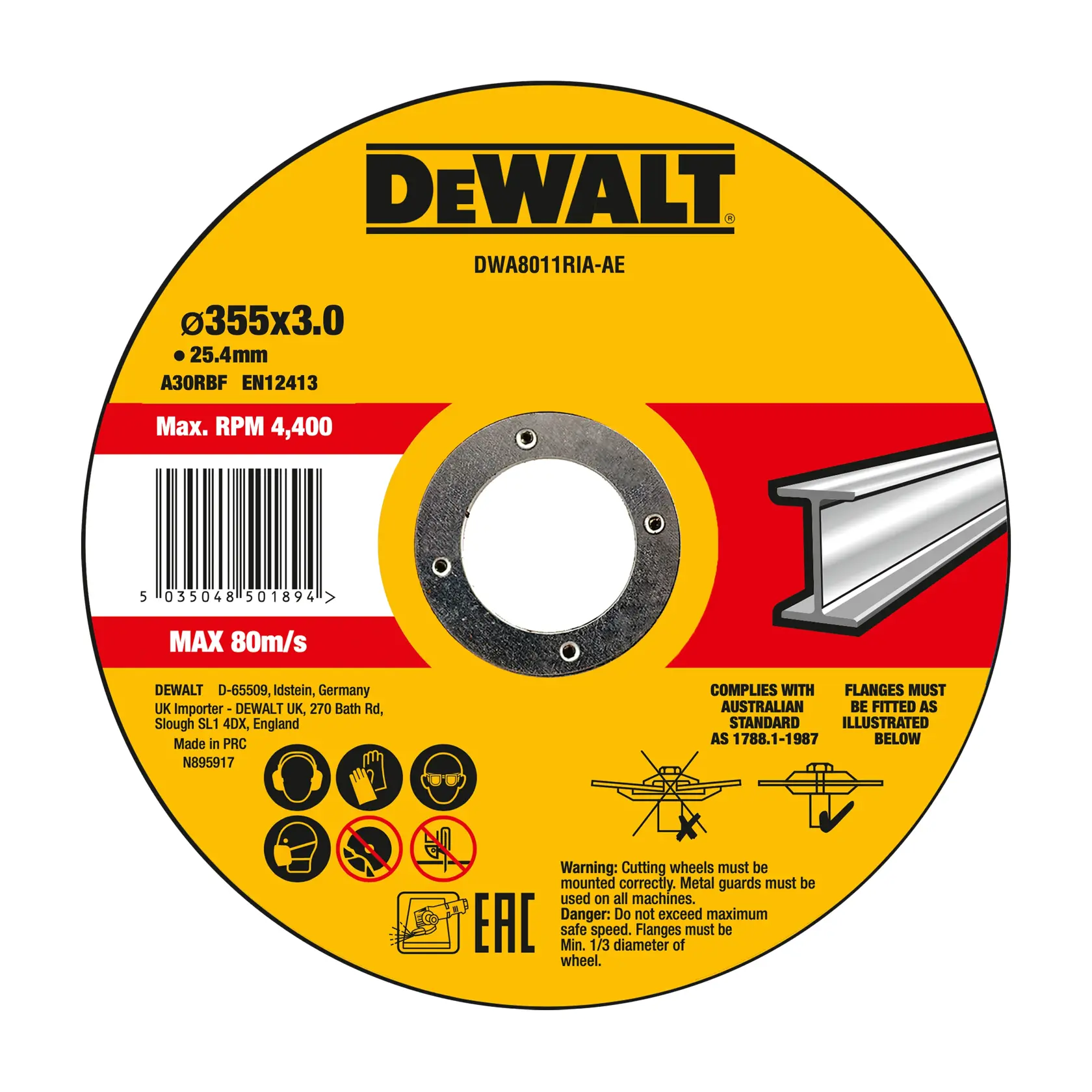 DEWALT® 400mm x 3mm x 25.4mm Bonded Abrasive METAL Cutting Disc