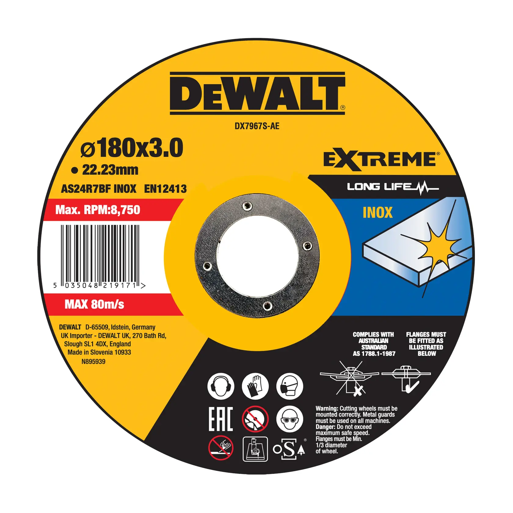DEWALT® 180mm x 3mm x 22.23mm Bonded Abrasive INOX Cutting Disc