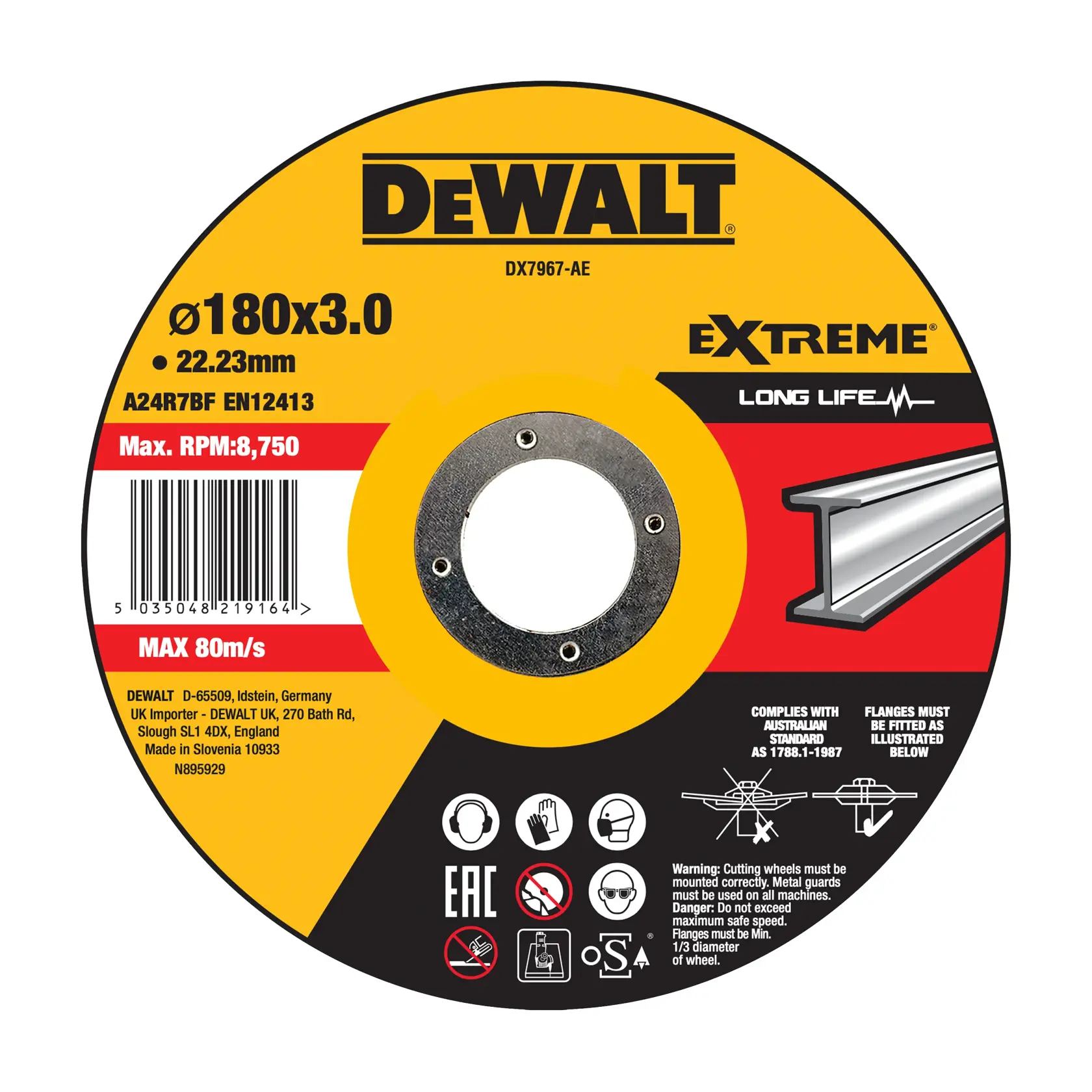 DEWALT® 180mm x 3mm x 22.23mm Type 42 HP™ Metal Cutting Wheel